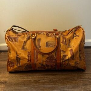 Arte Preziosa RARE Vintage Travel Duffel Bag with Antique Brown World Icons